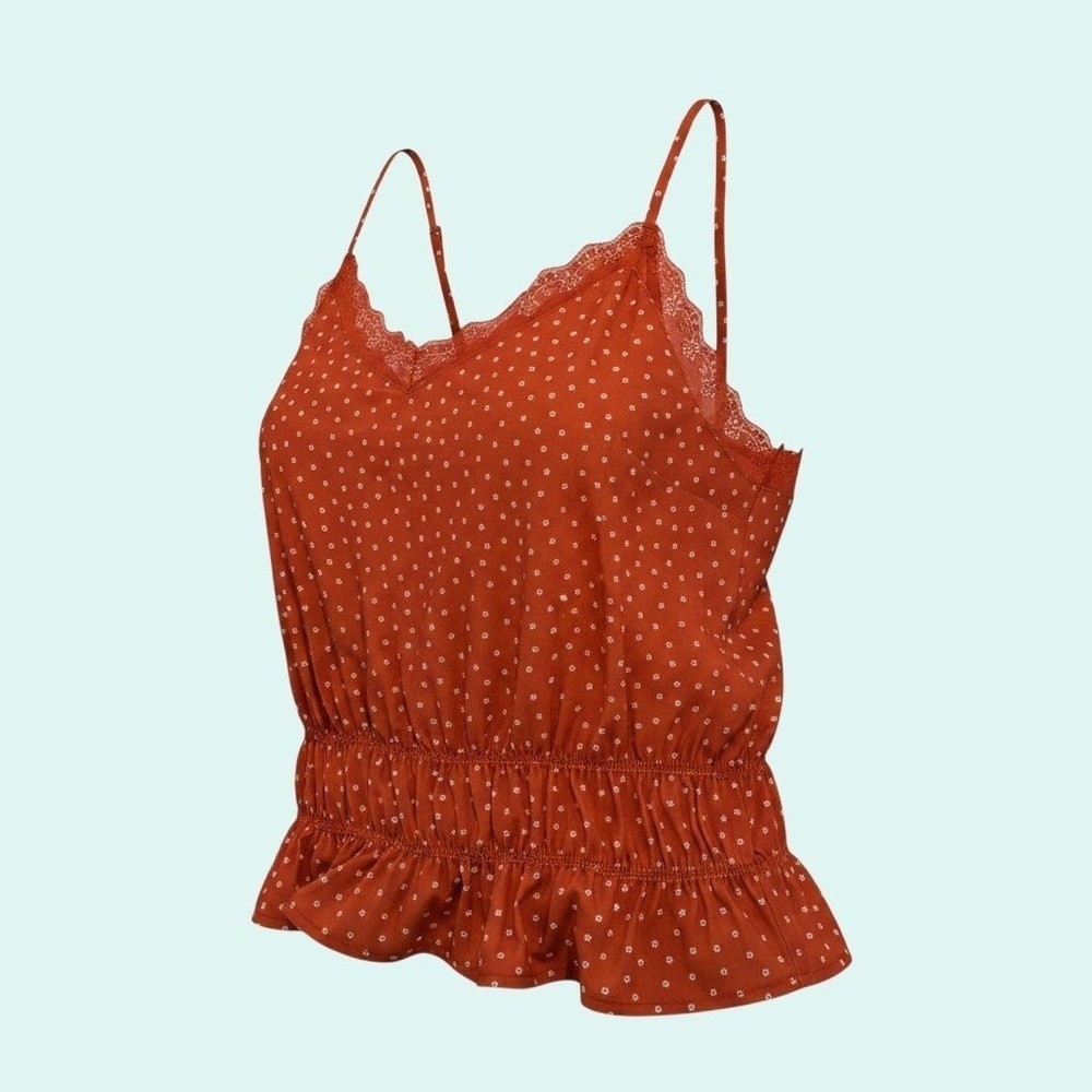 Ten Sixty Sherman S Orange Lace Trim Peplum Cami Boho Top