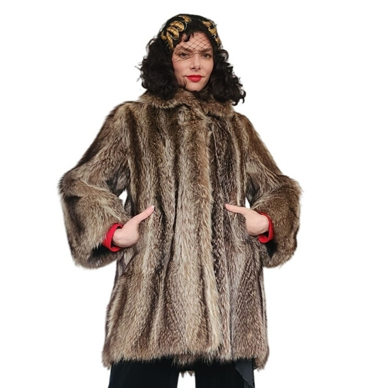 Vintage 70s Fur Coat Silver Tipped Raccoon Hip Length Revillon SATC