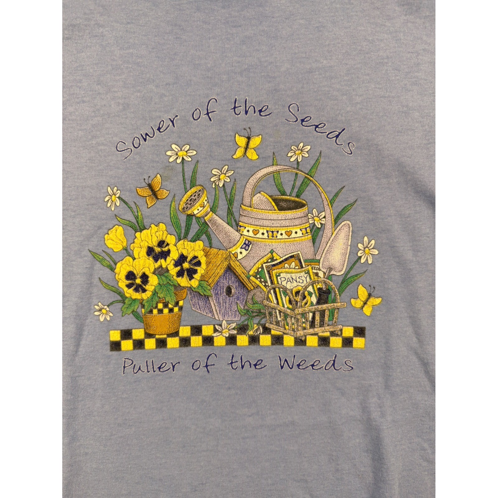 Vintage Endless Designs Gardening Graphic T-Shirt Blue Sower of the Seeds L/XL