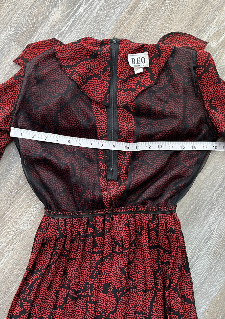 Vintage 80s REO Red Floral Pleated Drop Waist Dress Size 6 Retro ILGWU EUC
