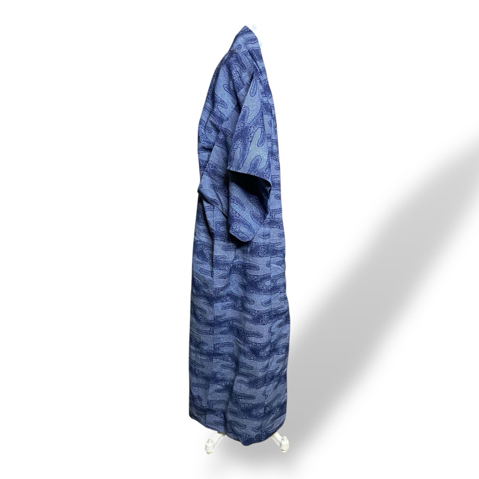 Vintage Kimono Robe Blue Hand Dyed Cotton Full Length 1970s Unisex OSFA Japanese