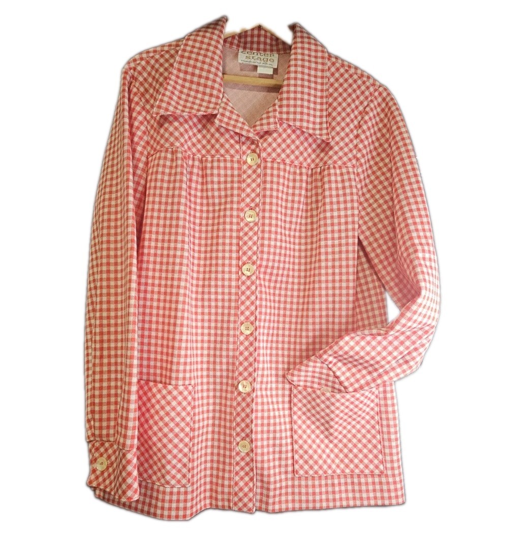 Vintage 70s Center Stage Red White Gingham Jacket Shirt Womens 20 Mod Retro USA