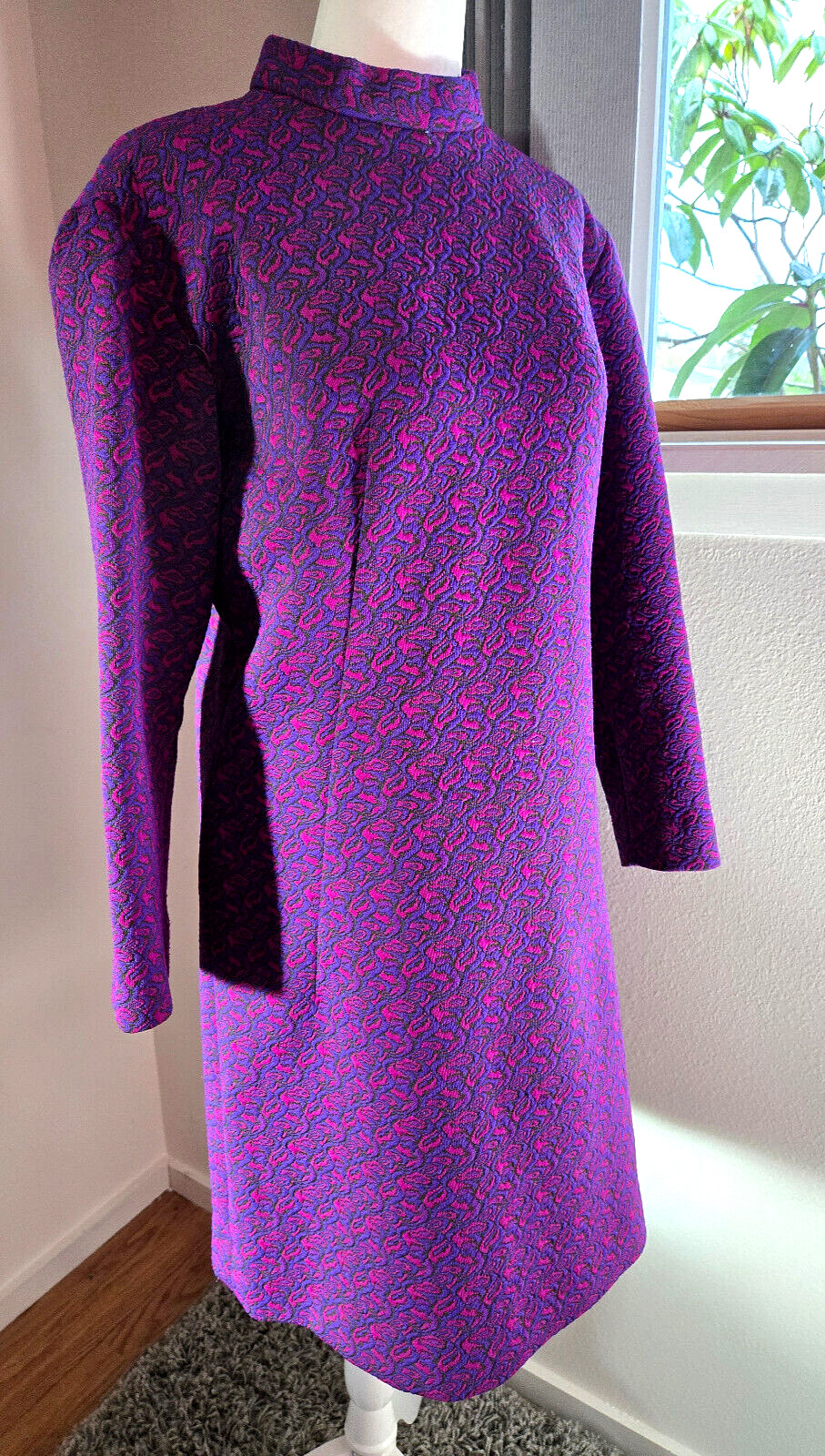 purple fuschia pink vintage mod shift mock neck dress polyester handmade