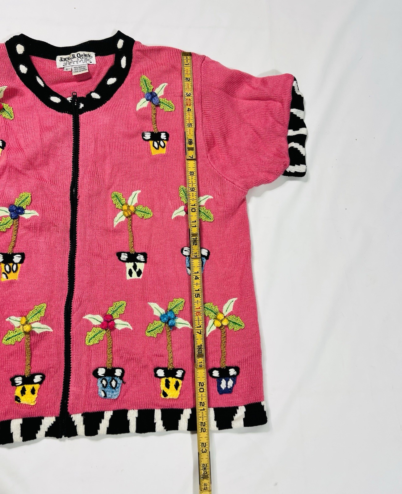 Vintage Embroided Knit Cardigan Sweater Jack B Quick Pink Plants Ugly Sweater