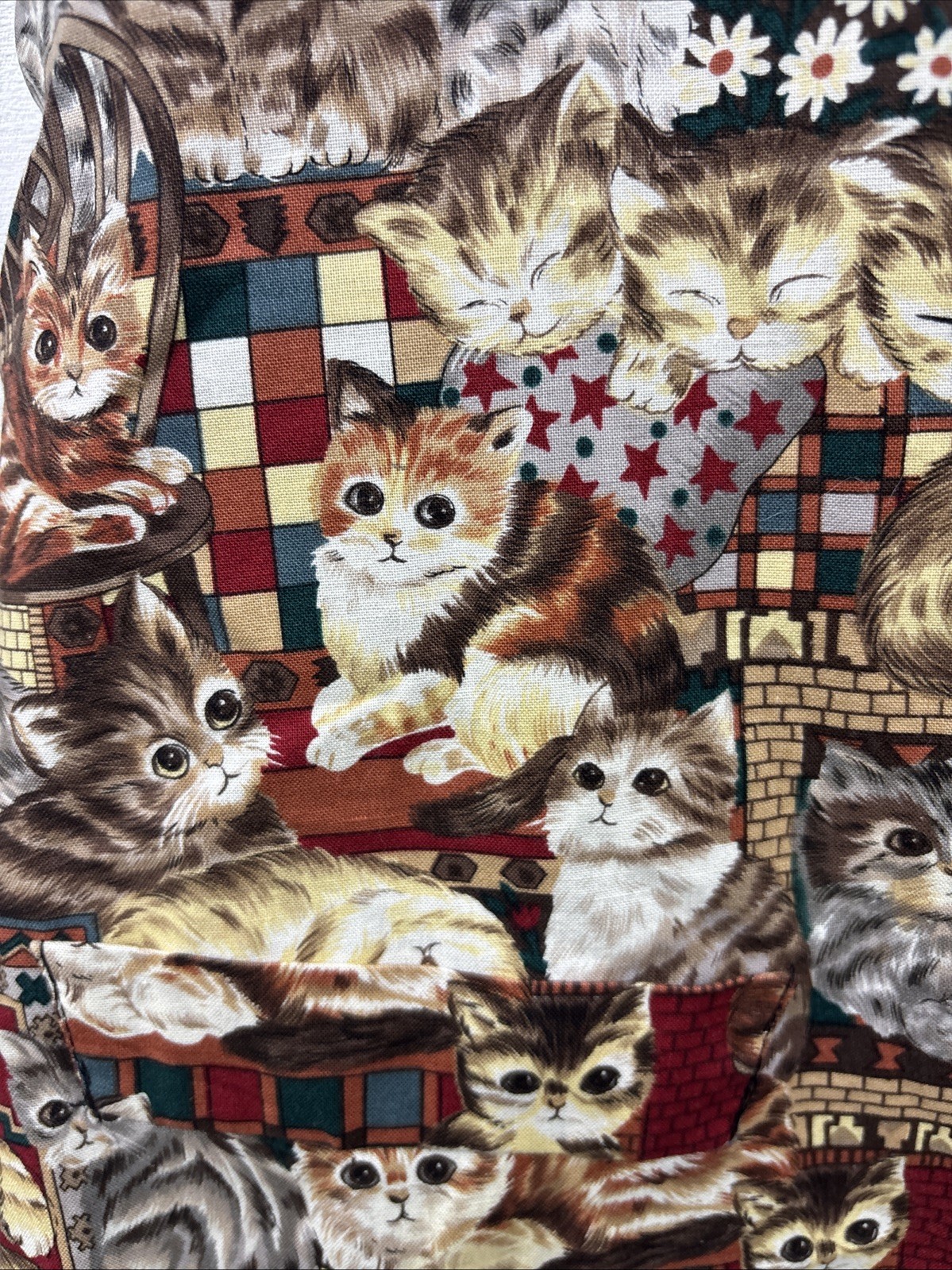 VTG 80s 90s Saddle River Cat Pet Tapestry Art Mom Button Black Vest Womens M