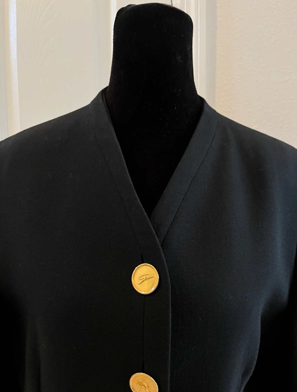 Vintage GENNY Black Wool Jacket With Gold Buttons, Signed, Italian Size 42