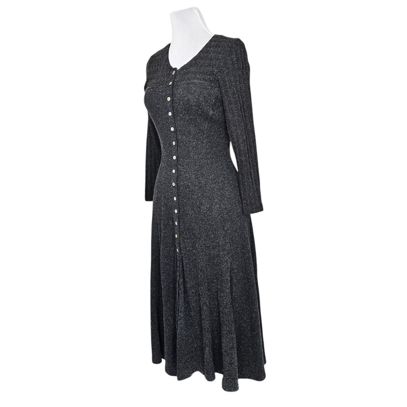 Vintage 90s Karen Alexander Dress M Gray Wool Blend Button Front Knit USA