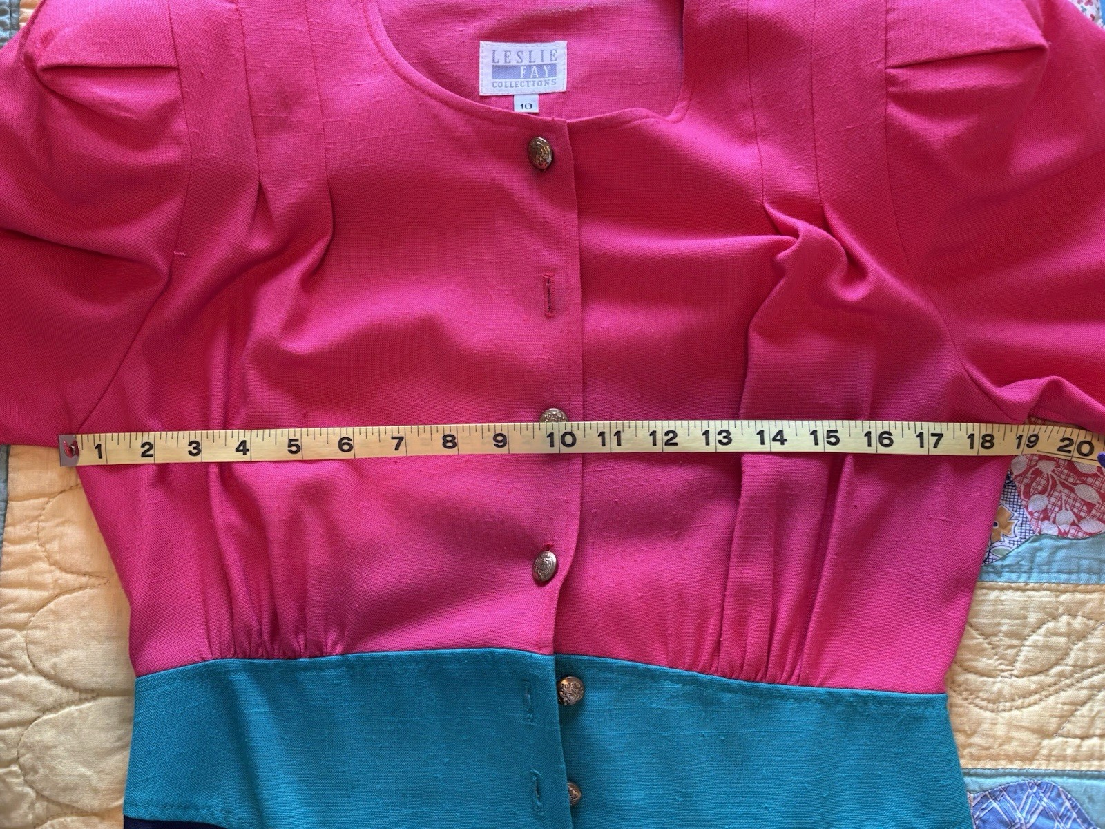Vintage Leslie Fay Women’s Dress Size 10 Short Sleeve Multi Colored Button Frf