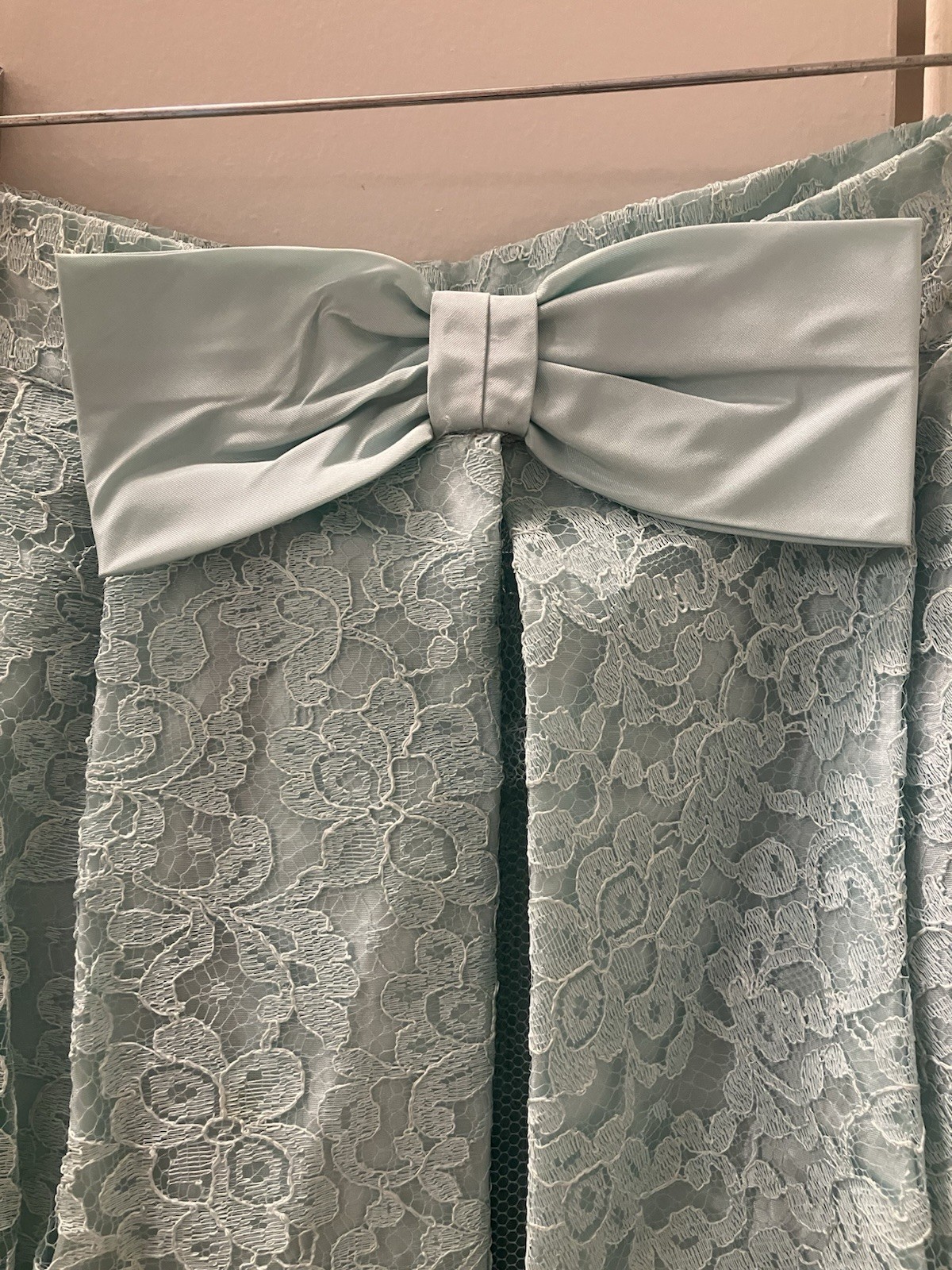 Vintage 50s 60s Teen Womens Aqua Blue Green Lace Satin Bow Over Skirt XS S