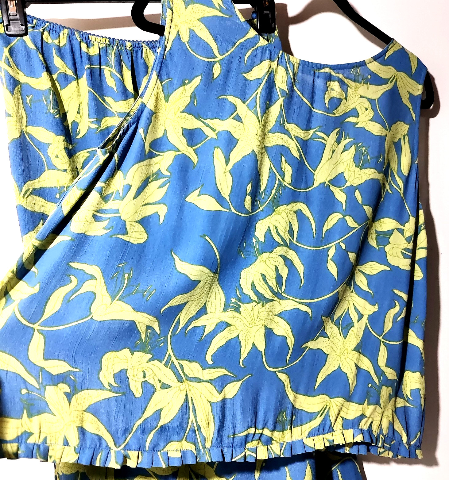 PUTUMAYO VTG Midi Skirt + Tank Top Set M Tropical Floral Beachy Pleated Hems