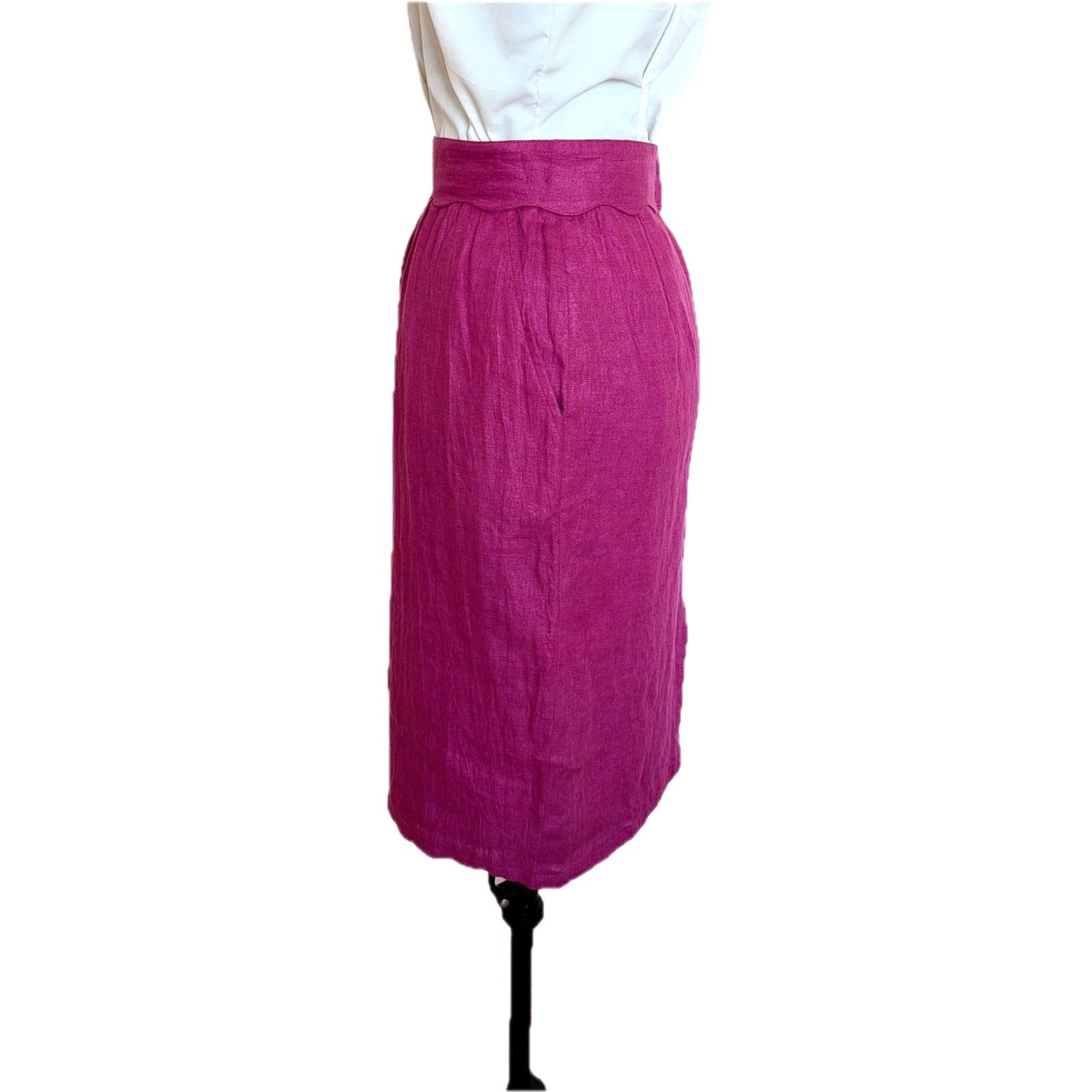 VTG 80s Does 50s Umberto Ginocchietti Italian Pink/Magenta Linen Pencil Skirt/XS