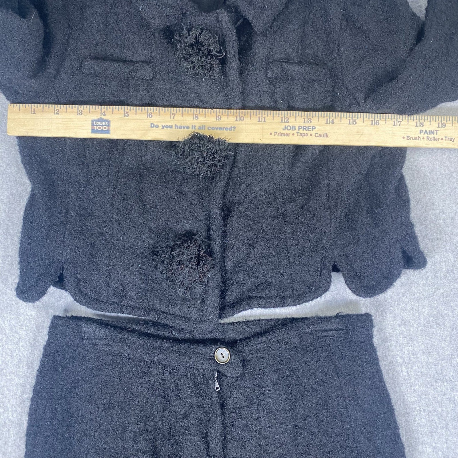 Lilli Ann Paris Bouclé Wool Suit Set 50s/60s Black Jacket Skirt Pom Pom Buttons