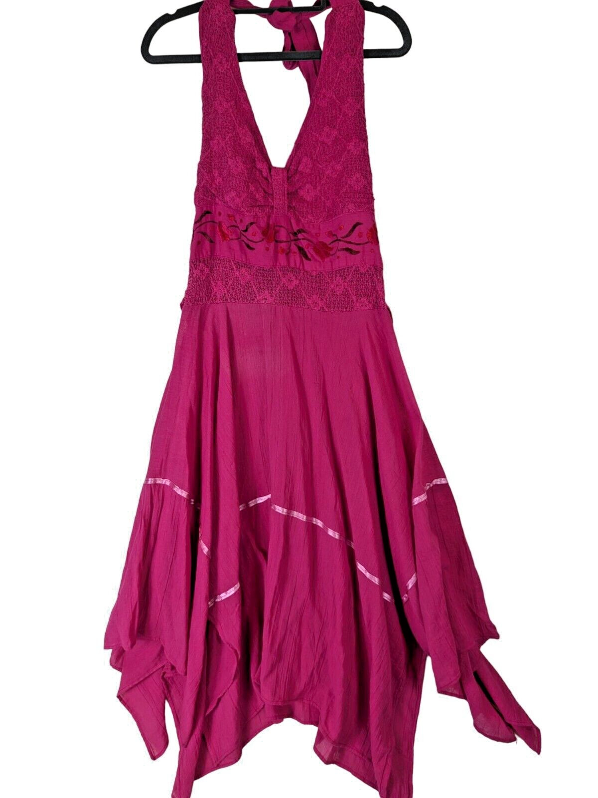 Vintage Women size L Pink Boho Hippie Festival Halter Handkerchief Dress No Tags
