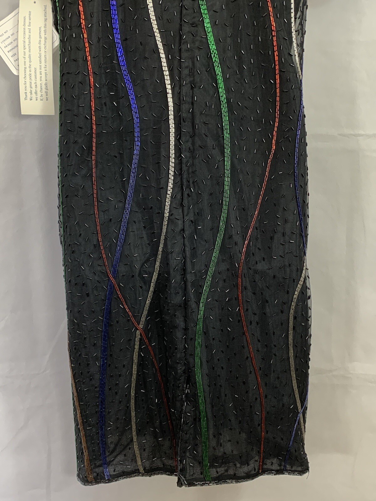 NWTs Vintage Sweelo Sz M Silk Black Multicolored Beaded Dress Lined Short Sleeve