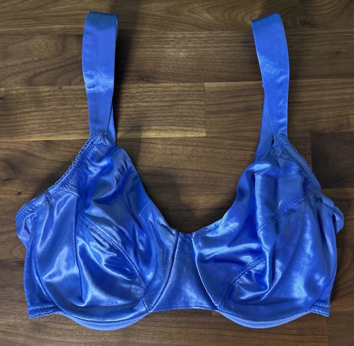 Vtg Victoria Secret Bra Second Skin Shiny Satin Sz 32D Silky Y2K Metallic Blue