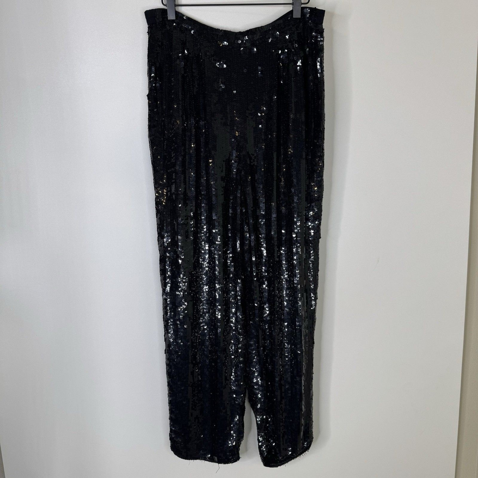 Vintage Modi Womens Medium Allover Sequin Pants 100% Silk Black 80s Glamor