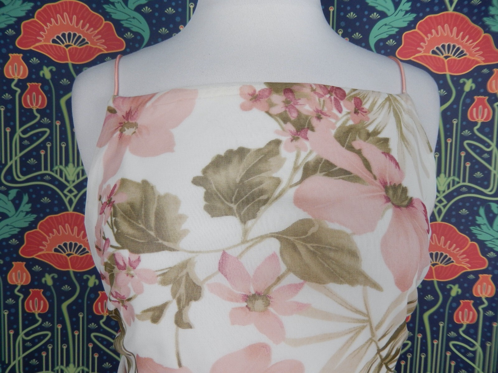 Vintage 90’s Y2K Ivory Pink Floral Asymmetrical Romantic Pointy Hem Slip Dress