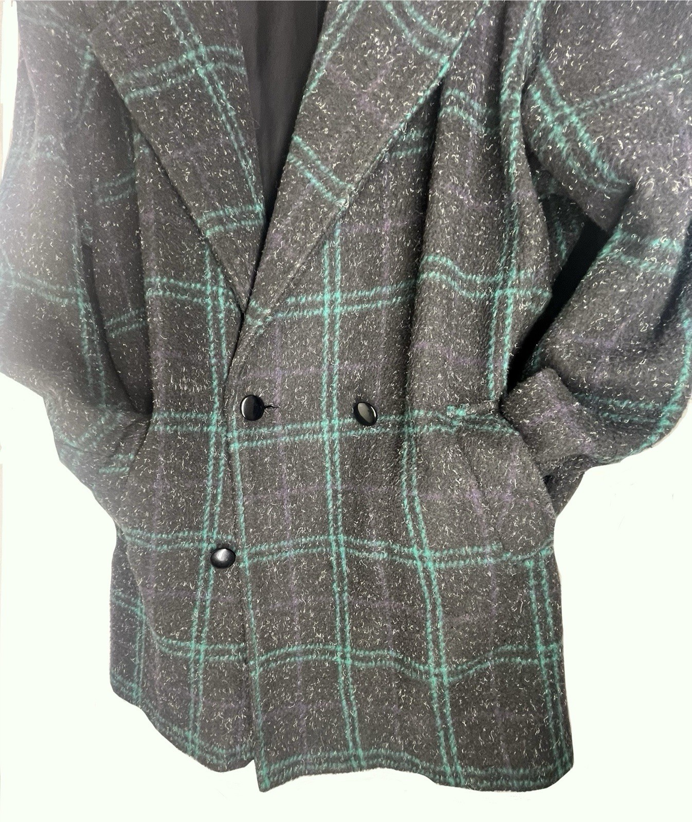 Blazer Size 18 Vintage 1980 Mariel shoulder pads Black And Green Wool Blend