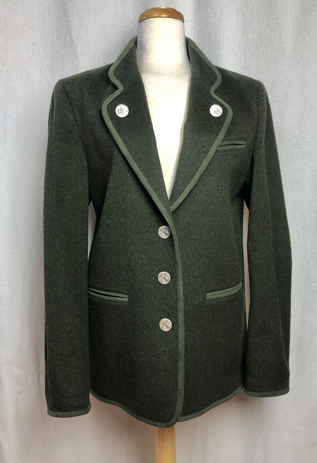 Vtg Austrian Loden Wool Jacket Green Tyrolean Tyrol Trachten Women US 2–4 EU 34