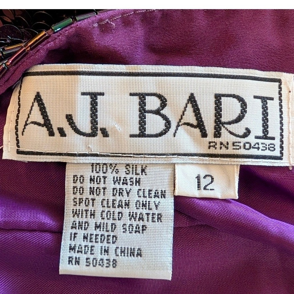 AJ Bari Vintage Silk Sequin Cocktail Dress Purple V-Back Mini Size 12 RN50438