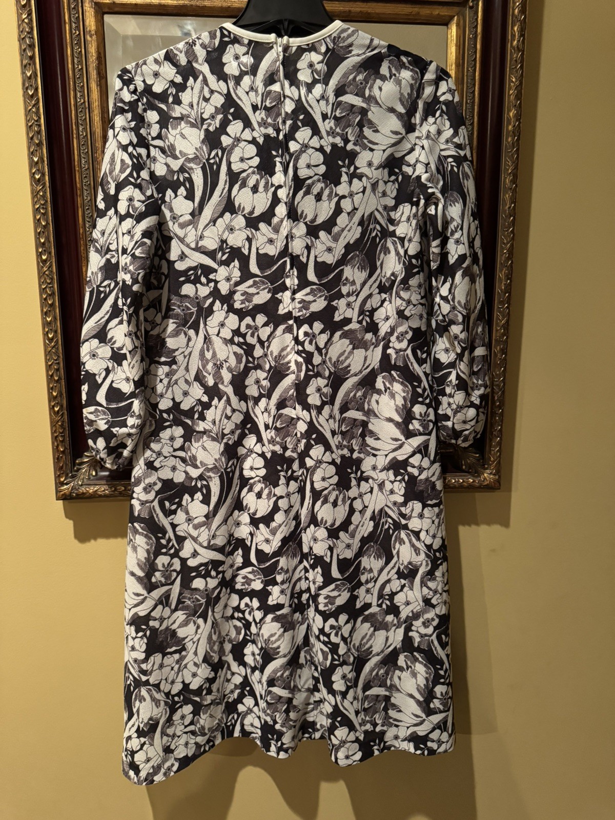 Vintage Nelly Don Shift Dress Black & White Floral Midi Back Zip w/ belt-Size18