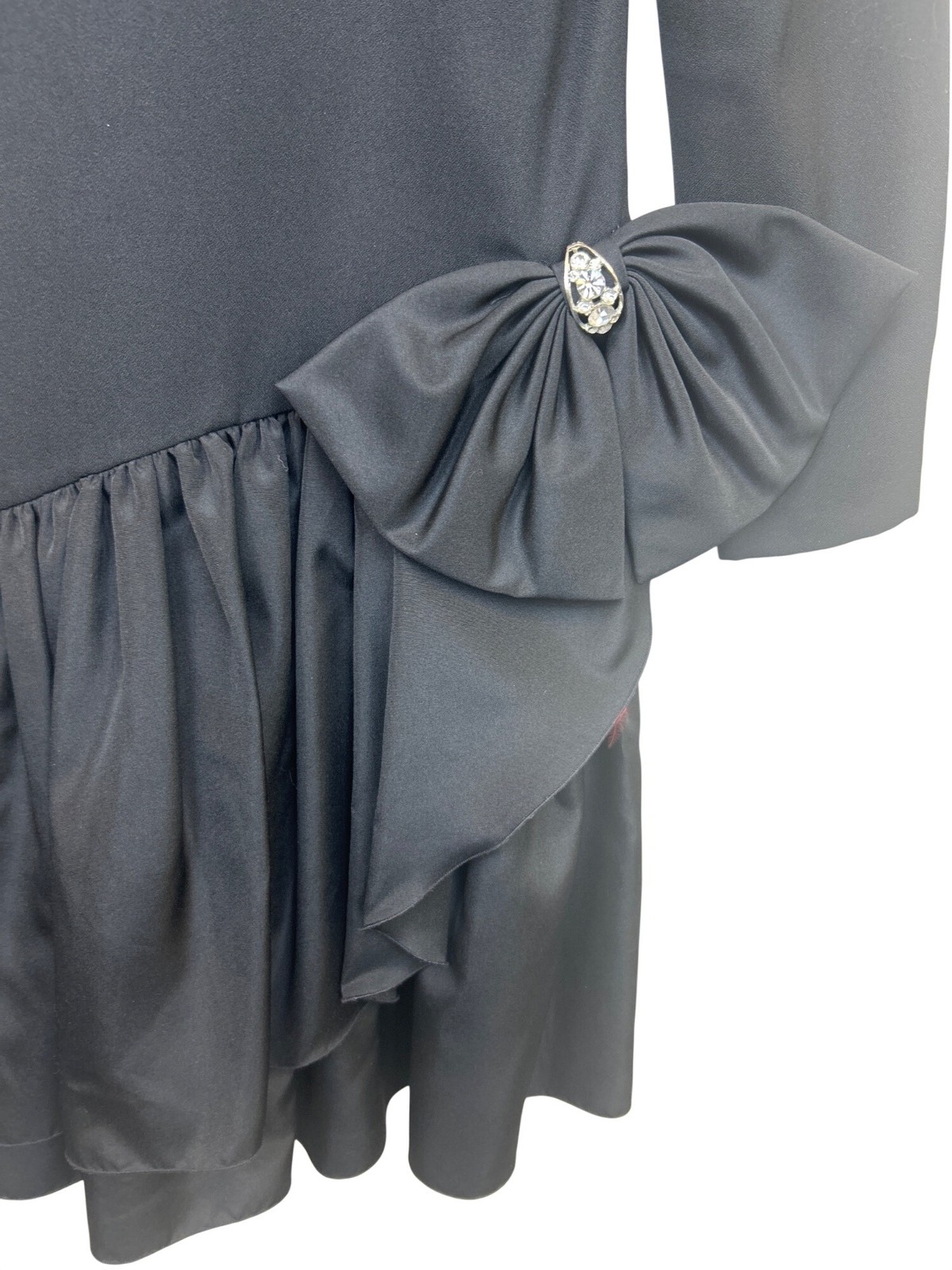 Vintage Huey Waltzer for Darcy Cocktail Dress Sz M Black Ruffles Bow Retro 80s