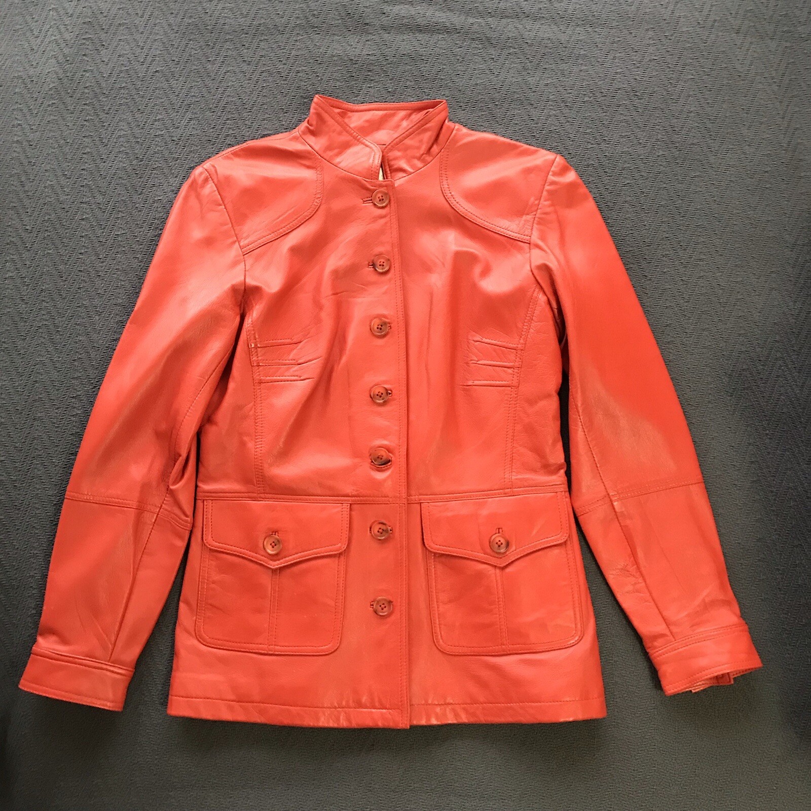 Vintage Margaret Godfrey Orange Genuine Leather Jacket Size 4 Great Details