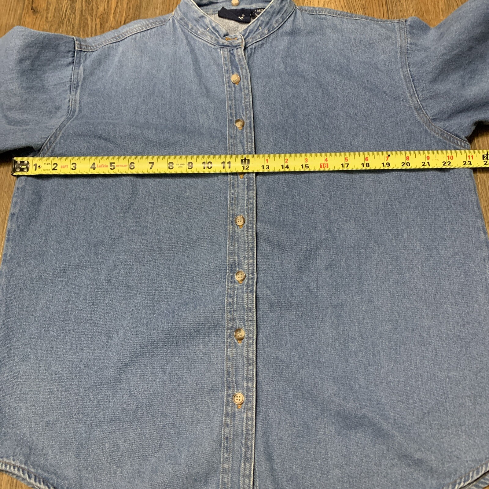 VTG Argee Denim Shirt Women’s L Western Classic Band Collar Blue Button Up