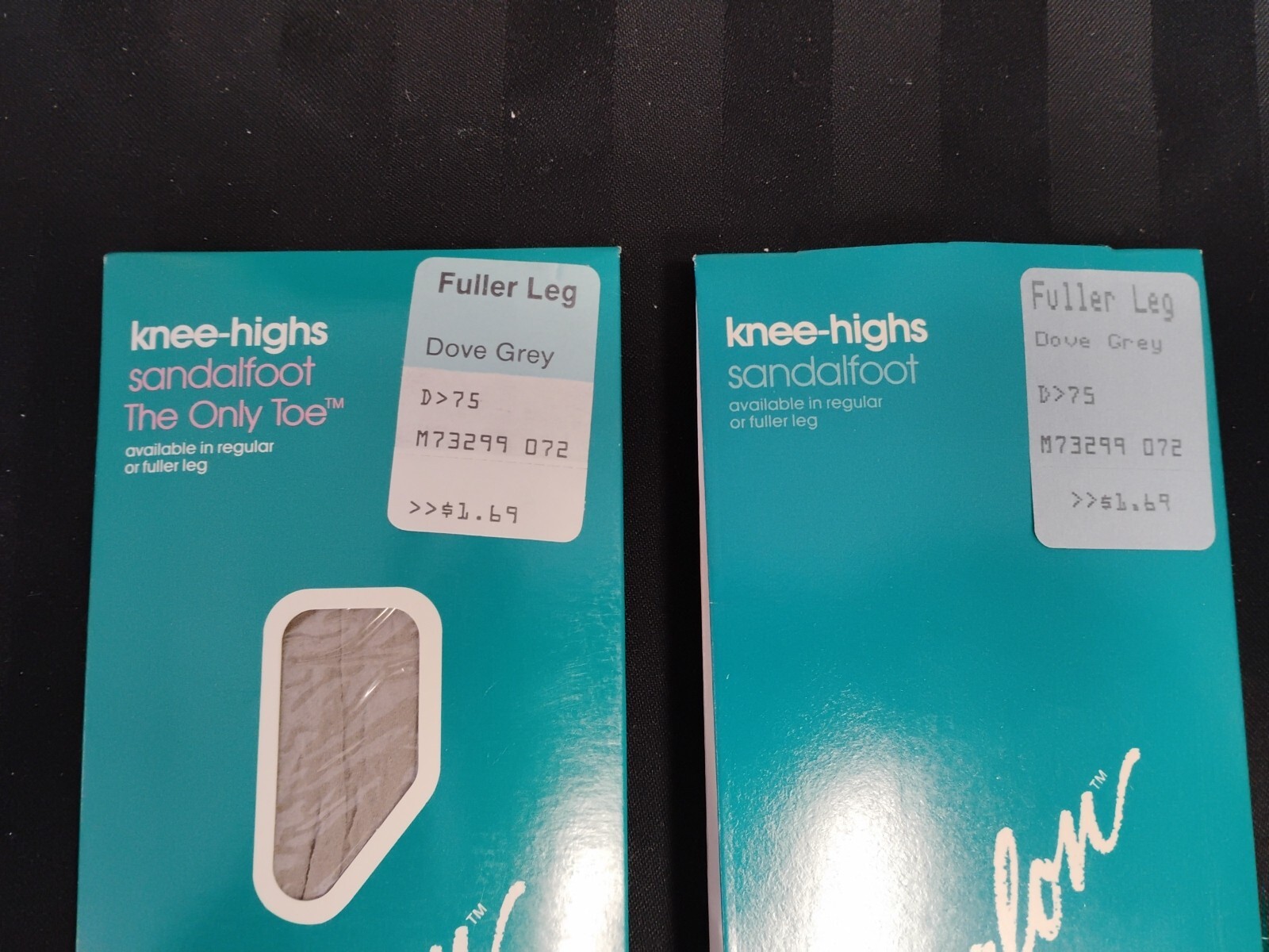 2-packs-4pr -Sears Hug-Alon Vtg. Knee High Nylon Stockings Fuller Leg Dove Grey