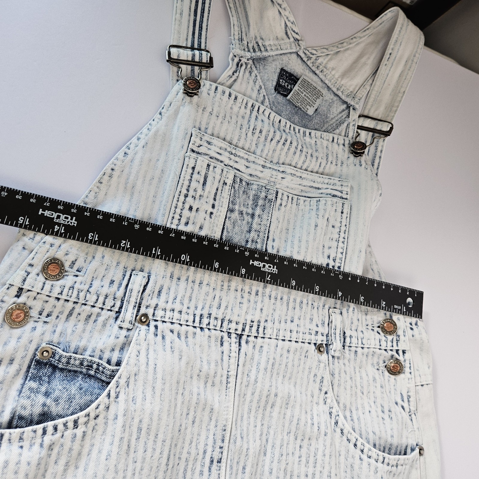 Acid Wash 80s RETRO Striped Denim Overall Skirt Size L Western Country Thunder