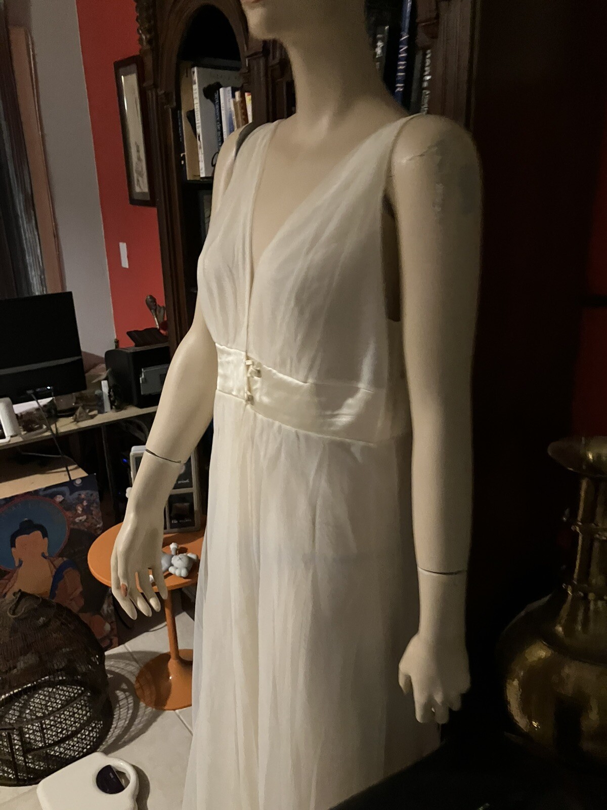 STUNNING Vintage GOSSARD ARTEMIS Cream Nylon Satin Nightgown Peignoir Robe M Set