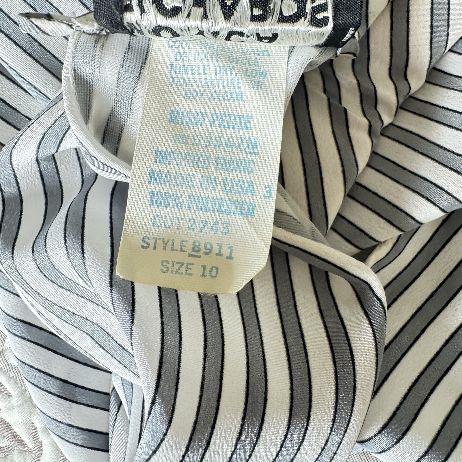 Monica Richards Vintage 80 Pinstripe White Gray Midi Dress 10P Pleated Secretary
