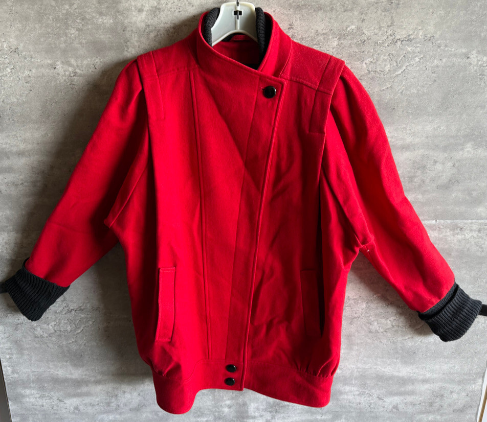 Vintage 1980s J. Gallery Red Wool Blend Button-Down Retro Coat Size 5/6