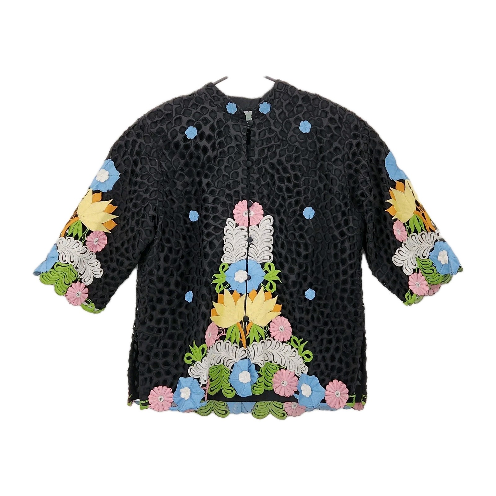 Queen Caro Of Honolulu Vtg Floral Embroidered Applique Jacket Hawaiian Art Wear