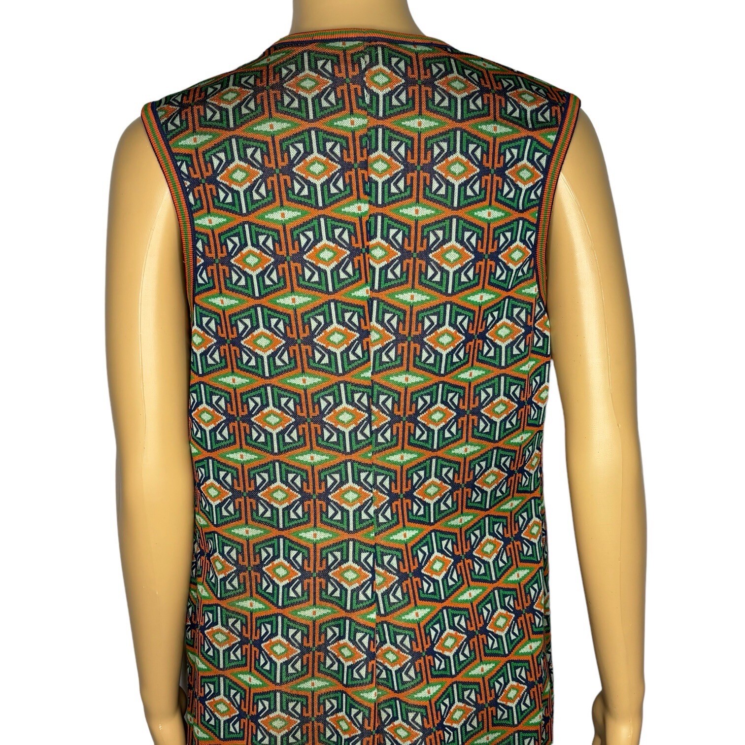 AILEEN Women’s Vest Size 12 Green Orange Blue Funky Pattern Button Front 70s VTG