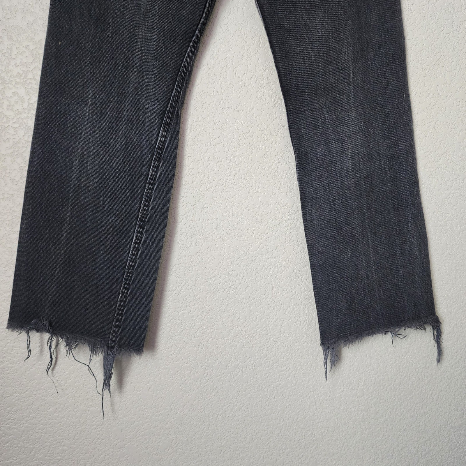 LEVIS VINTAGE Student Fit USA Made Cut Off Raw Hem Denim in black size 27×32