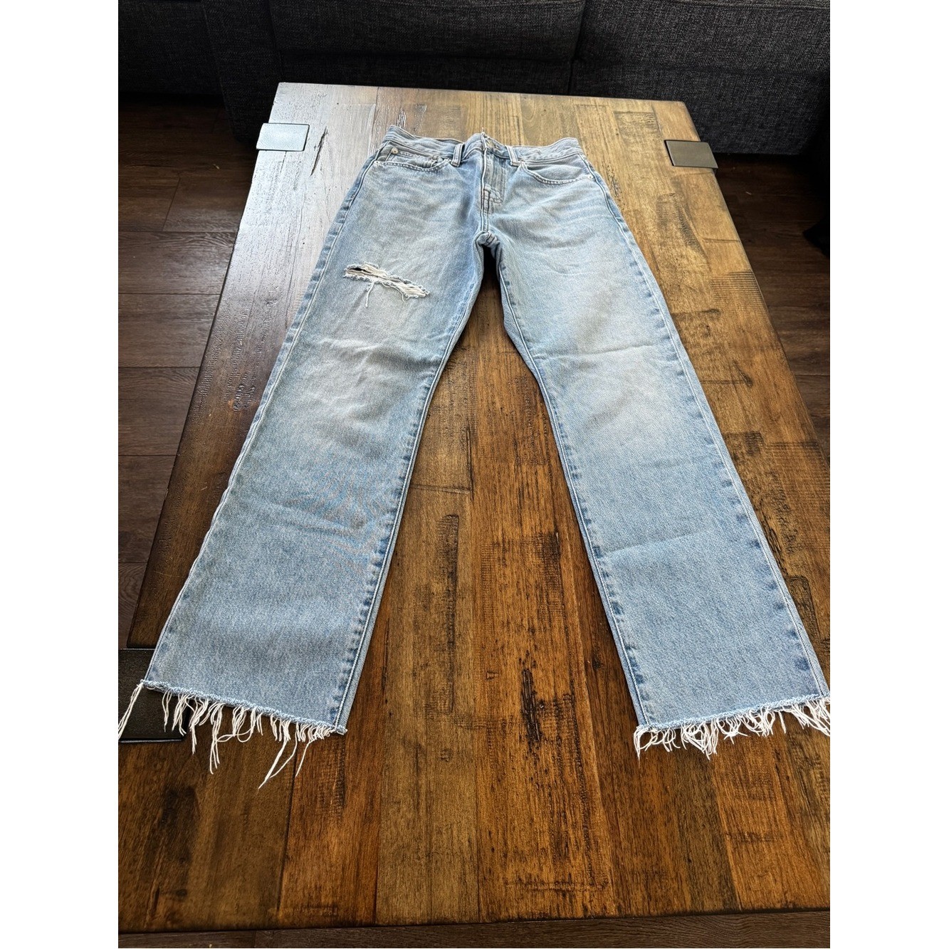 Madewell Petite ’90s Straight Jeans Revoir Wash High Rise Raw Hem 24P Rigid