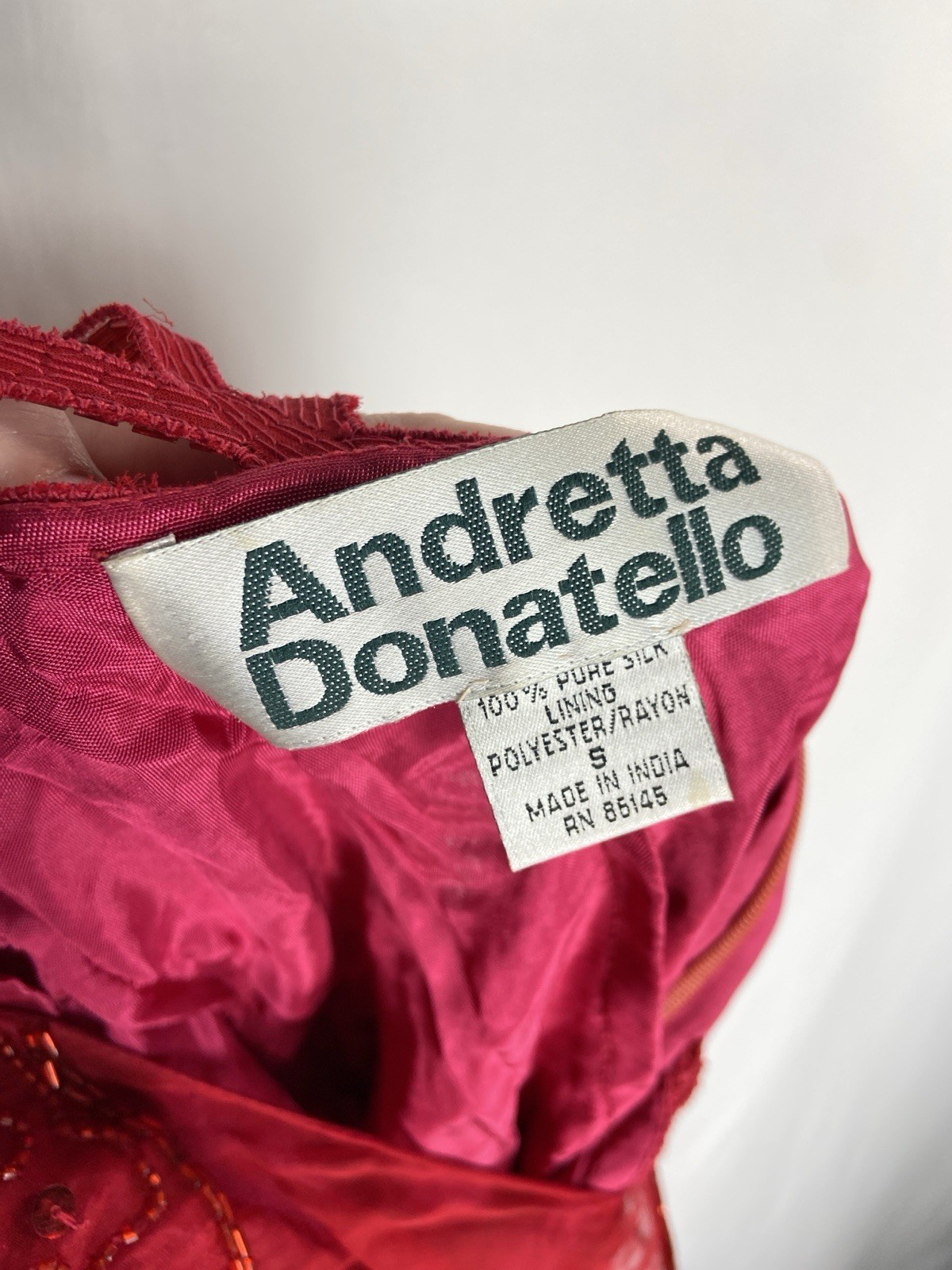 Vintage Andretta Donatello Womens Small Dress Red Beaded Silk Gown 90s Y2K Prom