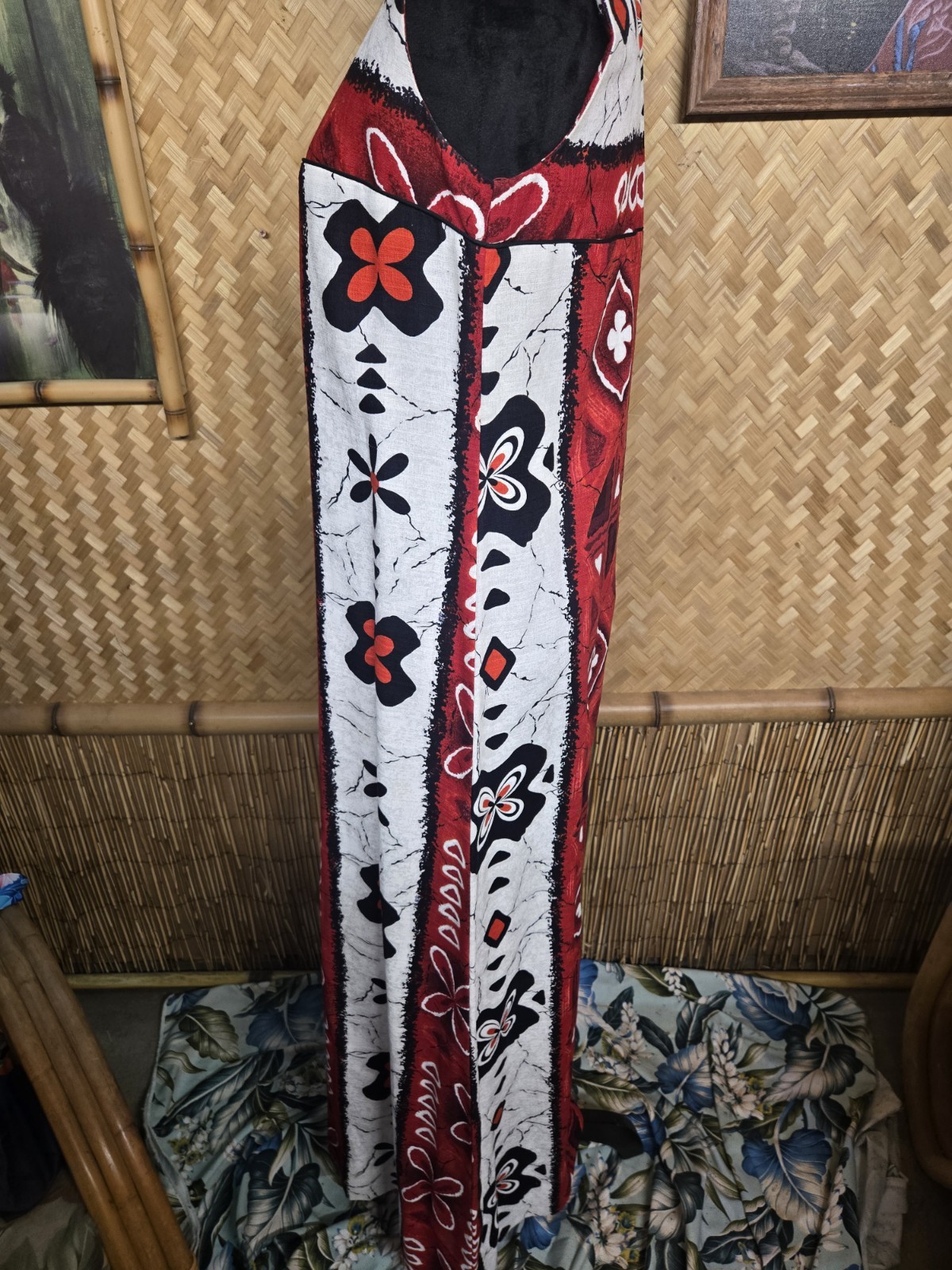 Vintage Waltah Clarke’s Hawaiian Barkcloth Aloha Maxi Dress w1108
