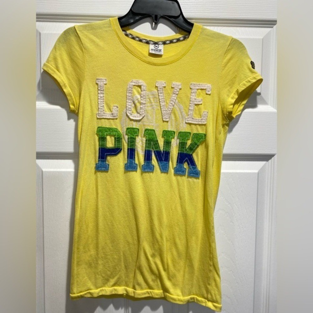 Vintage PINK Victoria’s Secret Yellow Tee with Multicolor LOVE PINK