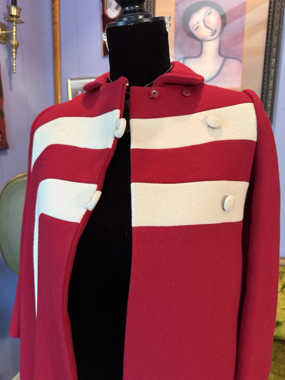 Vintage 60s F.W. Fischer Space Age Pop Art Mod Wool Coat Size XS