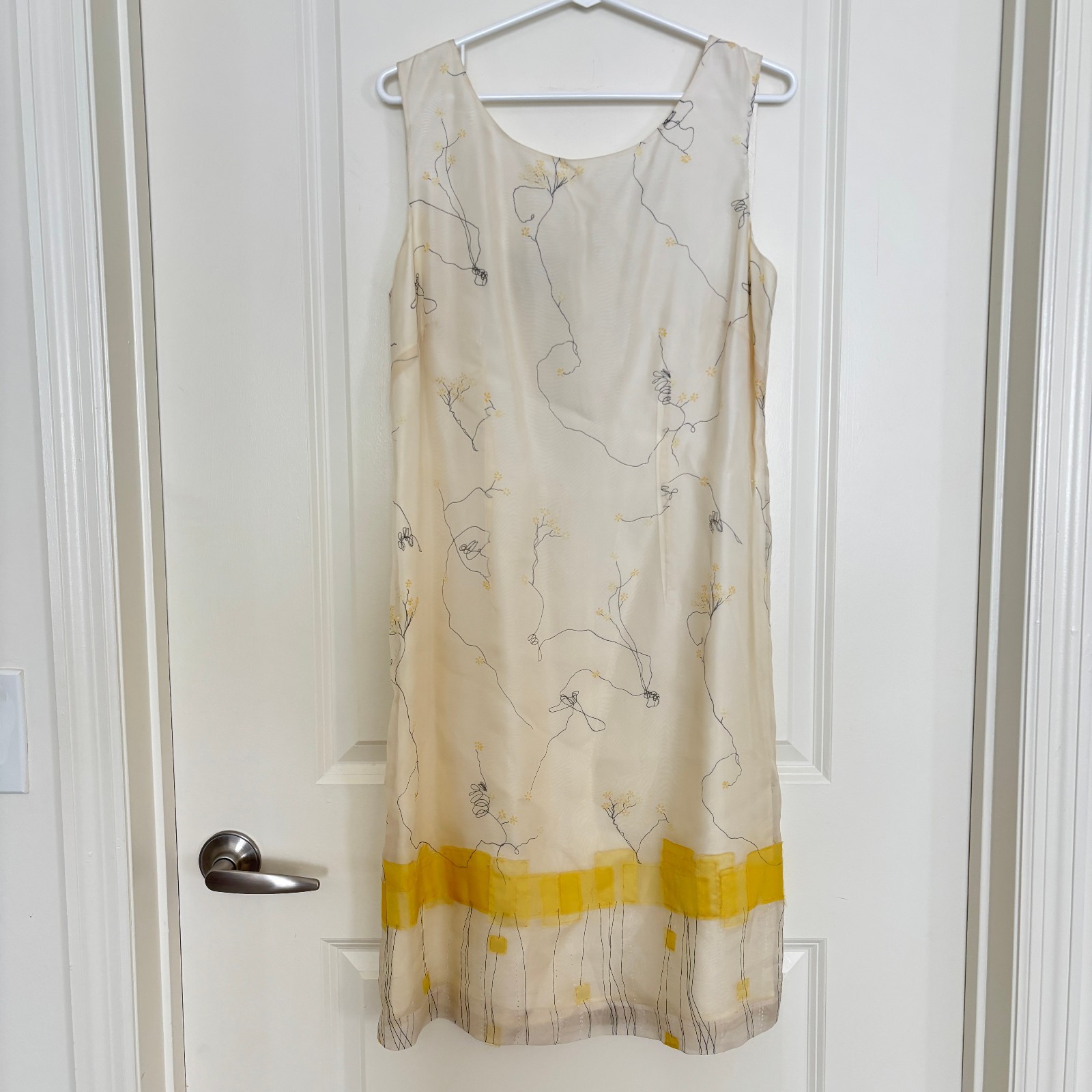 Vintage 90s Silk Organza Shift Dress Floral Embroidered Abstract Patchwork Cream