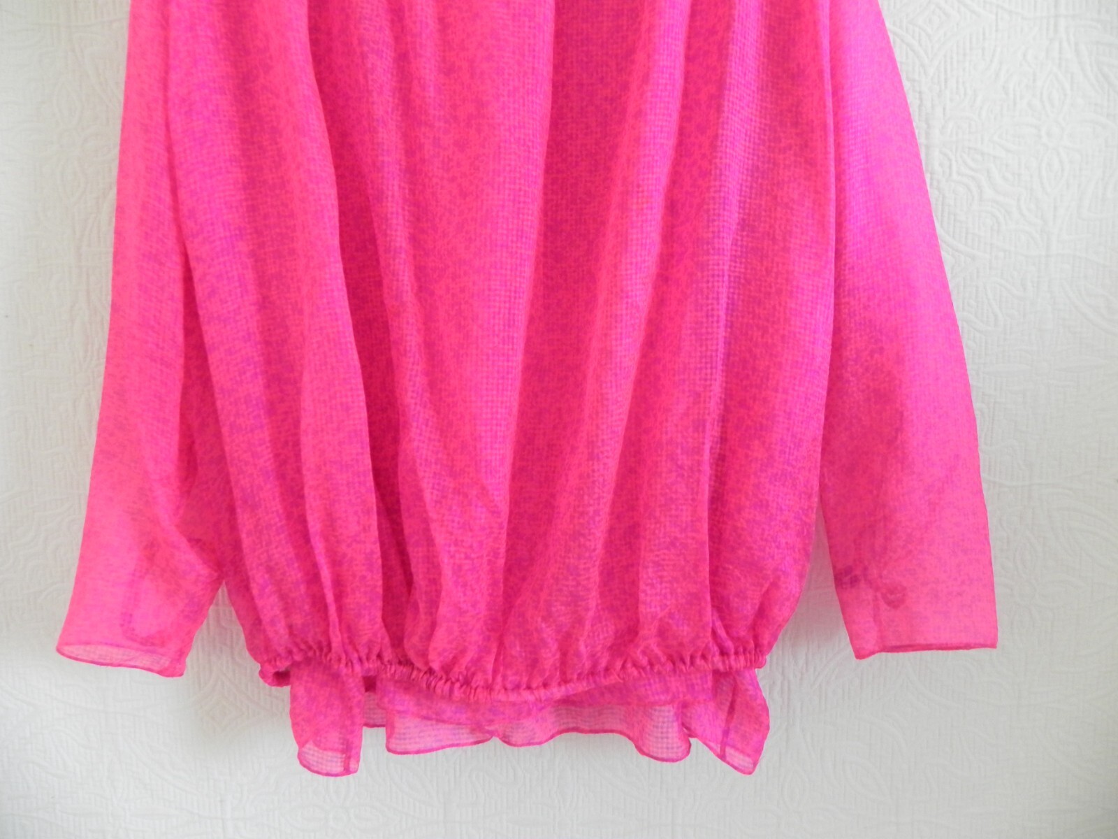Carolyne Roehm 2 PC Silk Chiffon Tunic Top/Maxi Skirt Neon Fuchsia/Purple Size S