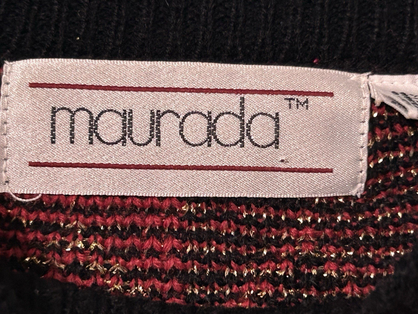 Vintage Women’s Metallic Gold Geometric Red Black Knit Sweater M Maurada Xmas