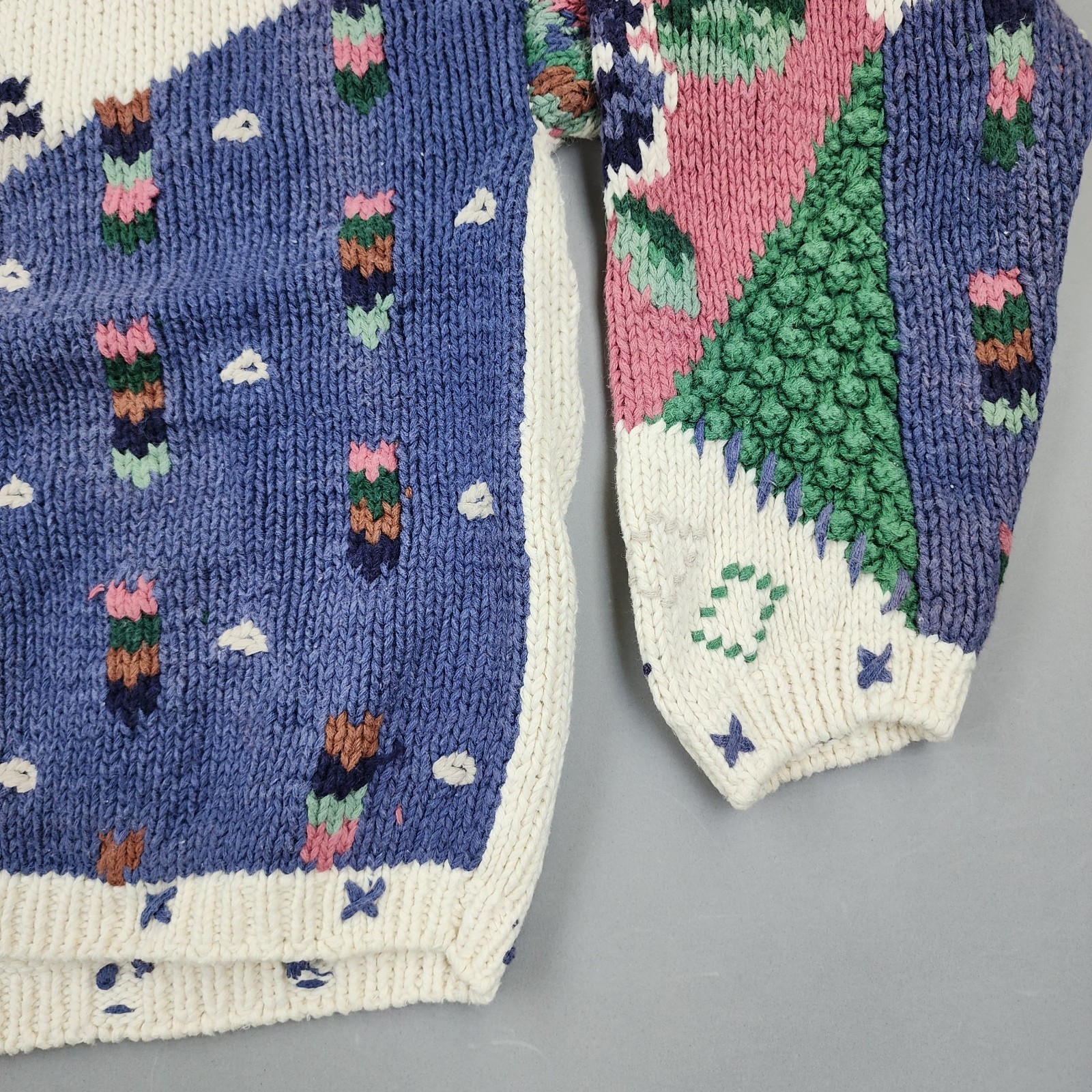 Vtg 80s 90s Paris Sport Club Patchwork Chunky Cropped Sweater Womens M
