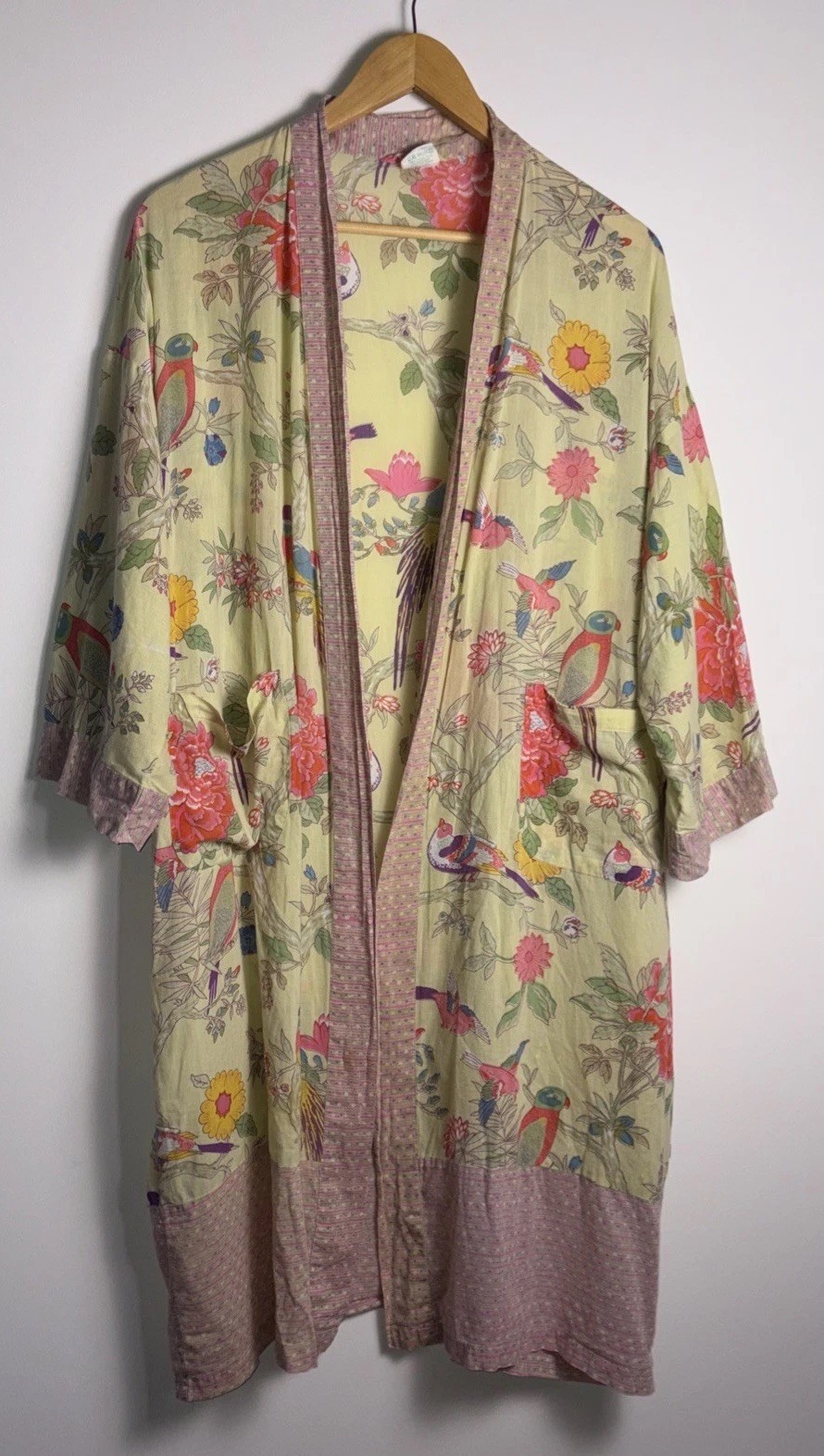 Handprint Robe One Size Lightweight Cotton Kimono Swim Cover Open Front Boho