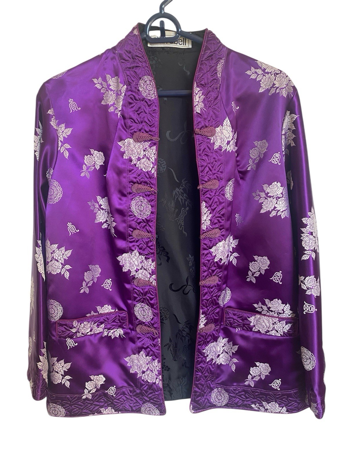 Vintage Chinese Purple Satin Brocade Jacket, Reversible/Floral Embroidery S/M