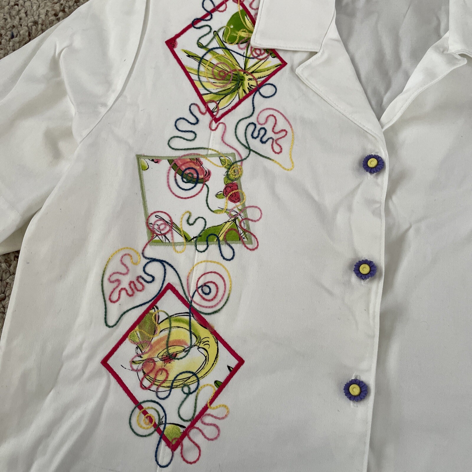Vtg AJ Clothing Company Miami Women’s XL Colorful Flower Button Shirt Blouse Top