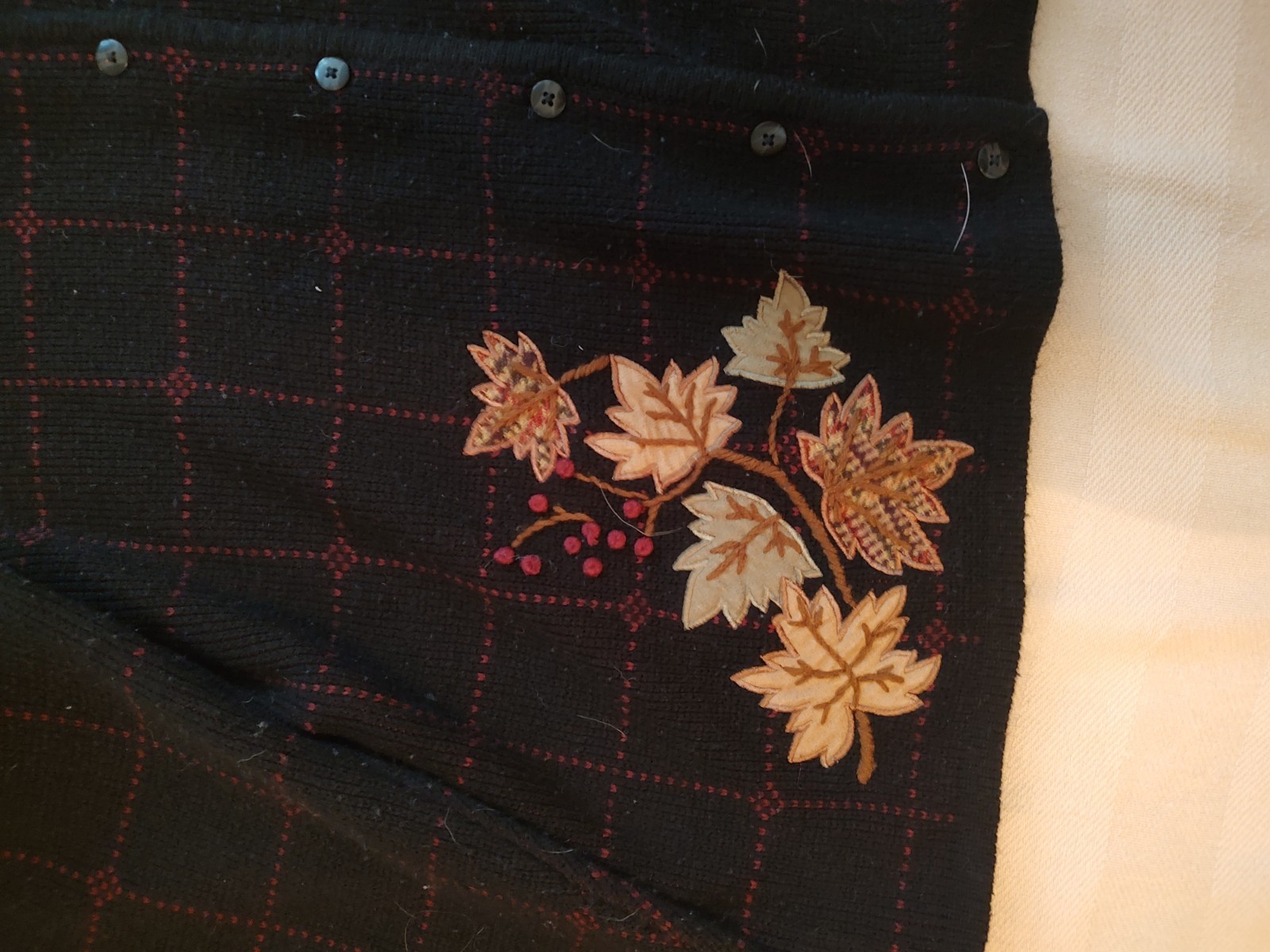 Vintage Black Cottagecore Cardigan Embroidered Fall Leaf Size 20/22W -P20