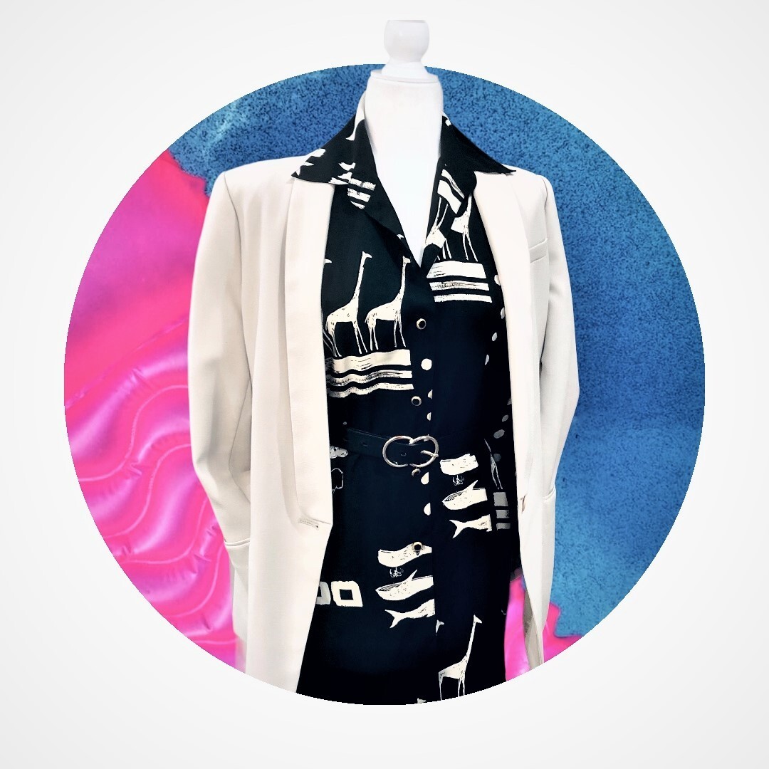 YUPPIE Rare Vintage 80 s Style Whimsical Pattern Black and White Shirt Size L